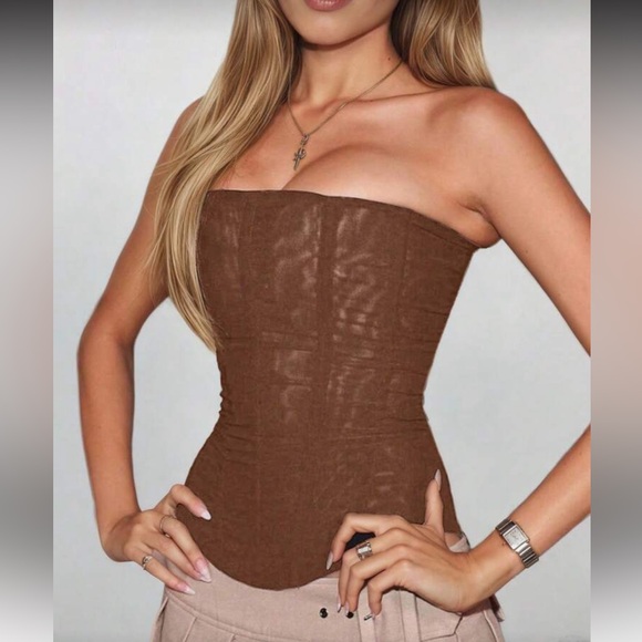 Tops - Luxe brown lace up back corset crop top bralette